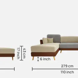 casacraft from pepperfry Montez Velvet RHS Sectional Sofa (3 + Lounger) in Brown & Beige Colour image 3