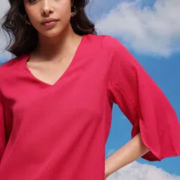 corsica Casual Slit Sleeves Solid Women Pink Top image 2