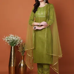 zinariya fab Women Cotton Blend Kurta Pant Dupatta Set image 4