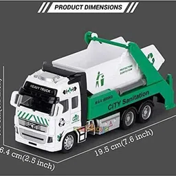 sarjudas enterprise City Sanitation Truck Die cast Metal Friction Powered Garbage Truck with 360° image 3