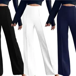 kintu parantu Women Regular Fit Black, White, Blue Polyester Trousers-picture-12