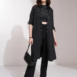 tokyo talkies Cotton Blend Solid Coat For Women image 3