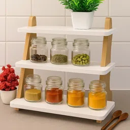 hafsa handicrafts Fruits/Vegetables Kitchen Rack 3 Layer Foldable Spice Rack Shelf | Wooden & White Wood image 4