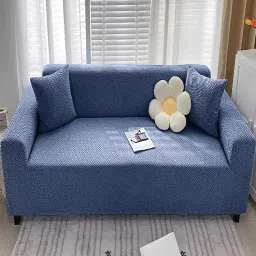 cortina Sky Blue Solid Jacquard 1 Seater Sofa Cover image 4