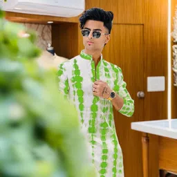 diamond cluster Men Printed Cotton Silk Straight Kurta image 4