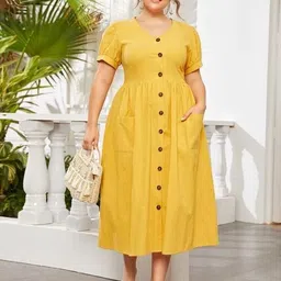 siddiqa creation Women A-line Yellow Midi/Calf Length Dress-picture-26