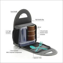 nariya LUNCHBOX WITH 3 STEEL CONTAINER, 1 CASSEROLE, SPOON SET AND ZIPPER BAG 3 Containers Lunch Box image 2