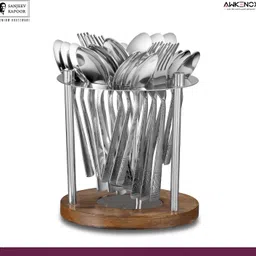 sanjeev kapoor 24+1 Cutlery Set with Stand Stainless Steel, Wooden Cutlery Set-picture-10