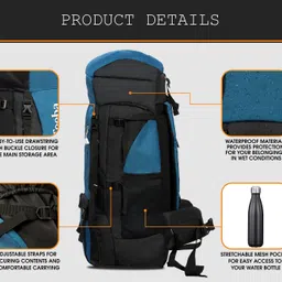 zikki travel bag for men tourist bag backpack for hiking trekking camping Rucksack - 70 L image 4