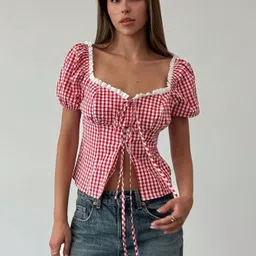 quintessentials Casual Regular Sleeves Checkered Women Red Top-picture-14