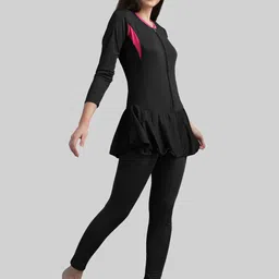 n-gal Full Length Padded One Piece Swimsuits Swimming Costume Solid Women Swim-dress Black Swimsuit image 4