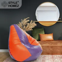 style homez XXXL Premium Leatherette Classic Purple Orange Color Teardrop Bean Bag With Bean Filling image 2