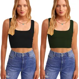 jovo Pack of 2 Party Sleeveless Self Design Women Multicolor Top-picture-23