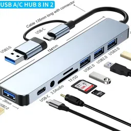 fotokina 8 in 1 Ports USB a Type C USB HUB SD TF Card Reader Card Reader image 2