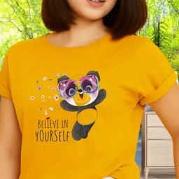 kintu parantu Pack of 2 Women Printed Round Neck Polyester Green, Yellow T-Shirt image 4