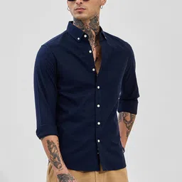 snitch Men Slim Fit Solid Button Down Collar Casual Shirt image 5