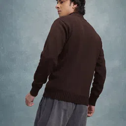 roadster Men Solid High Neck Brown Sweater image 2