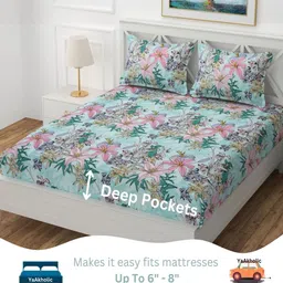 yaakholic Blue Microfibre 310 TC King Size Fitted Bedsheet With 2 Pillow Covers image 3