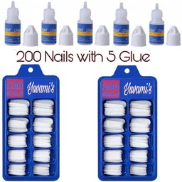 yuvami's 200 Artificial Fake Nails WIth 5 Nail Glue off white-picture-26