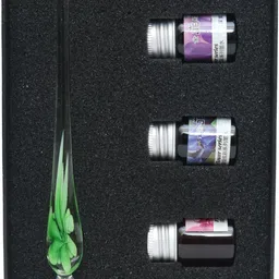 ikshu Vintage Handmade Glass Elegant Crystal Dip Sign Gift Pen Set of 1 Pcs Green Calligraphy-picture-35