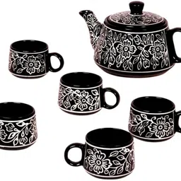 llaxmi creation Pack of 7 Ceramic black Mughal Tea set with kettle ( pack of 6 cup and 1 kettle)-picture-33