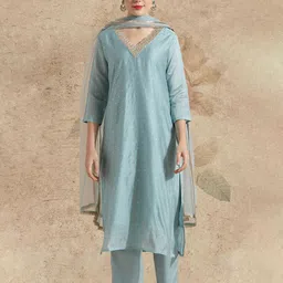 avanshee Women Chanderi, Cotton Silk Kurta Pant Dupatta Set-picture-17