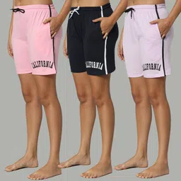 Pack of 3 Printed Women Multicolor Casual Shorts-image-3