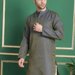 anouk Men Woven Design Silk Blend Straight Kurta image 3