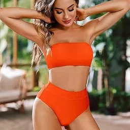valardoh Solid Women Bikini Orange Swimsuit image 4