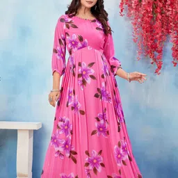 odd by chansi trendz Floral Print Georgette Stitched Flared/A-line Gown image 4