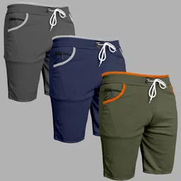 wereko Pack of 3 Solid Men Grey, Dark Blue, Green Casual Shorts-picture-26