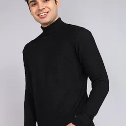 raymond Men Self Design Crew Neck Black Sweater image 1
