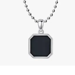 rootwave Trendy 2pcs Silver Black Square Locket Pendant with Chain for Men Silver Stainless Steel, Silver Pendant image 2