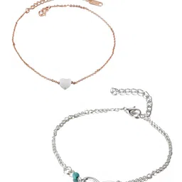 OOMPH Set Of 2 Silver & Gold-Toned Beaded Anklet image 1