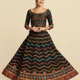 KALINI Embroidered Thread Work Semi-Stitched Lehenga & Unstitched Blouse With Dupatta image 3