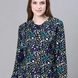 Oxolloxo Abstract Printed Lightweight Crop Cotton Casual Tailored Jacket image 1