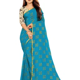 Rhey Ethnic Motifs Foil Printed Zari Chiffon Banarasi Saree-picture-19