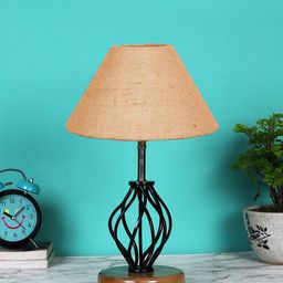 Devansh Beige Self Design Jute Table lamp with Wood & Iron Base-picture-9