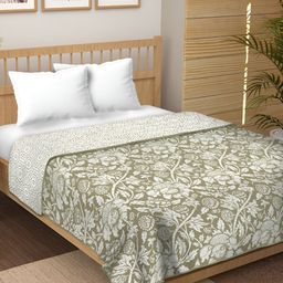 RF RELAXFEEL Green & White Floral Heavy Winter 210 GSM Cotton Double Bed Dohar-picture-8