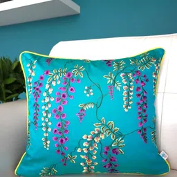 TARA- Sparkling Homes Blue & Purple Set of 2 Embroidered Square Cushion Covers image 5