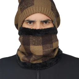 iSWEVEN Men's Set of 2 Woolen Winter Balaclava Caps with Neck Warmer image 2