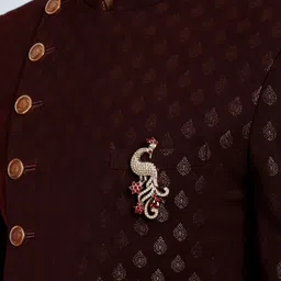 Hashburys Gold-Toned & Red Stone-Studded & Beaded Chain Brooch image 2