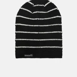 DressBerry Women Black & White Striped Acrylic Beanie image 2