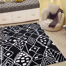 PEQURA Black &White Ethnic Motifs Handmade Woollen Carpet image 1
