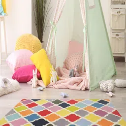 LITTLELOOMS Red & Yellow Geometric Hand-Tufted Rectangular Woollen Carpet image 1