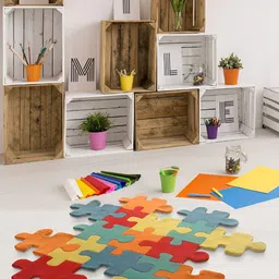 LITTLELOOMS Orange & Grey Hand-Tufted Woollen Carpet image 1