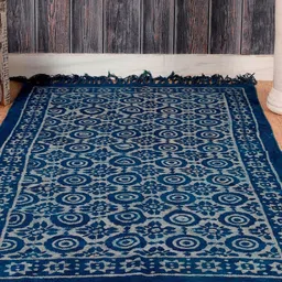 HANDICRAFT PALACE Blue & White Indigo Hand Block Printed Cotton Carpet-picture-16
