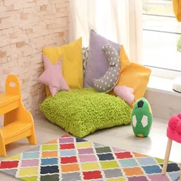 LITTLELOOMS Red & Yellow Geometric Hand-Tufted Rectangular Woollen Carpet image 2