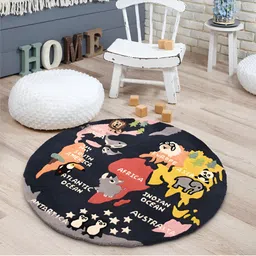 LITTLELOOMS Dark blue & Yellow Around The World Map Hand-Tufted Circular Woollen Carpet image 2