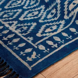 HANDICRAFT PALACE Blue & White Geometric Hand Block Printed Cotton Carpet image 2